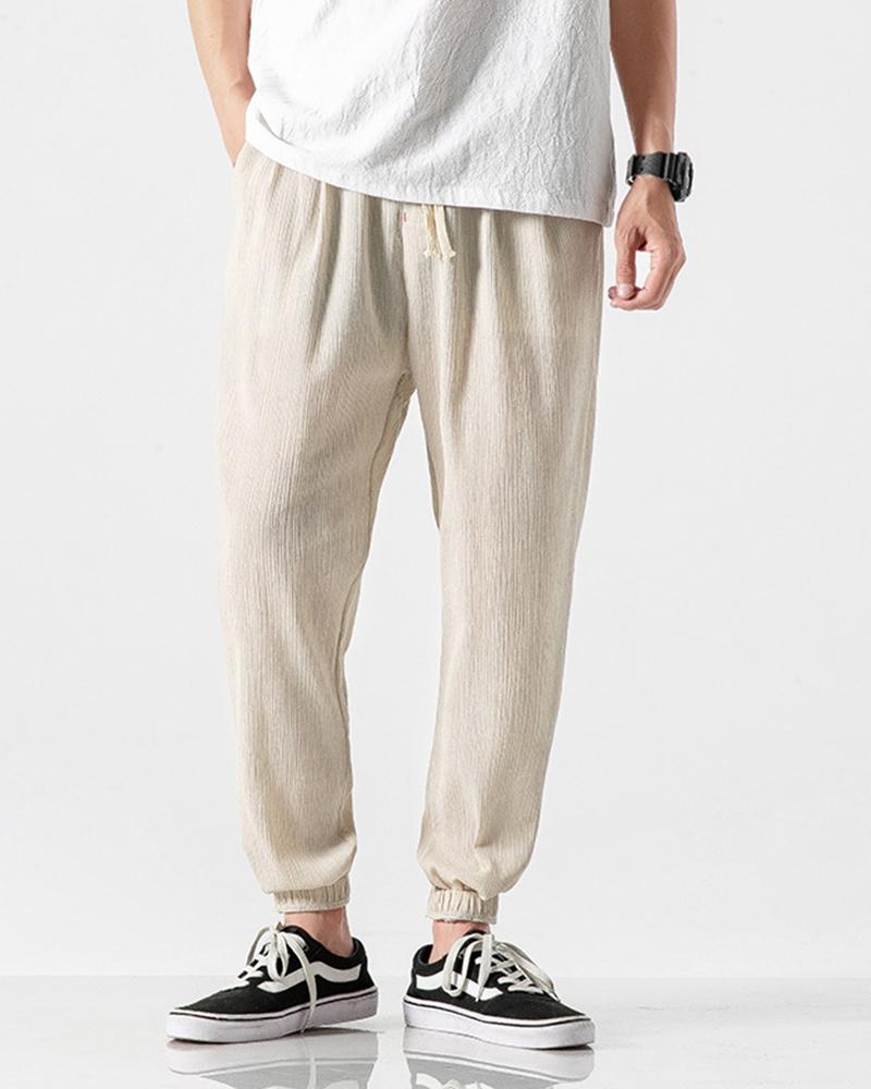 

Solid Drawstring Harem Pants, Beige