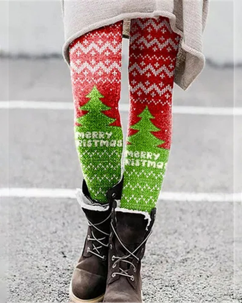 

Christmas Tree Snowflake Print Leggings, Style1