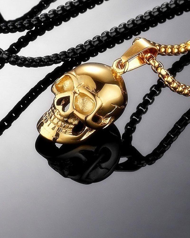 

1pc Halloween Gothic Skull Pendant Necklace, Gold