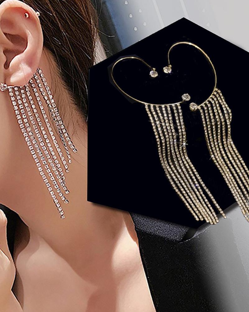 

1pcs Rhinestone Tassel Design Ear Climber, Gold