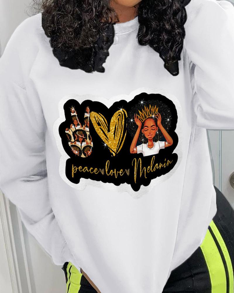 

Plus Size Graphic Figure Print Long Sleeve Sweatshirt, White