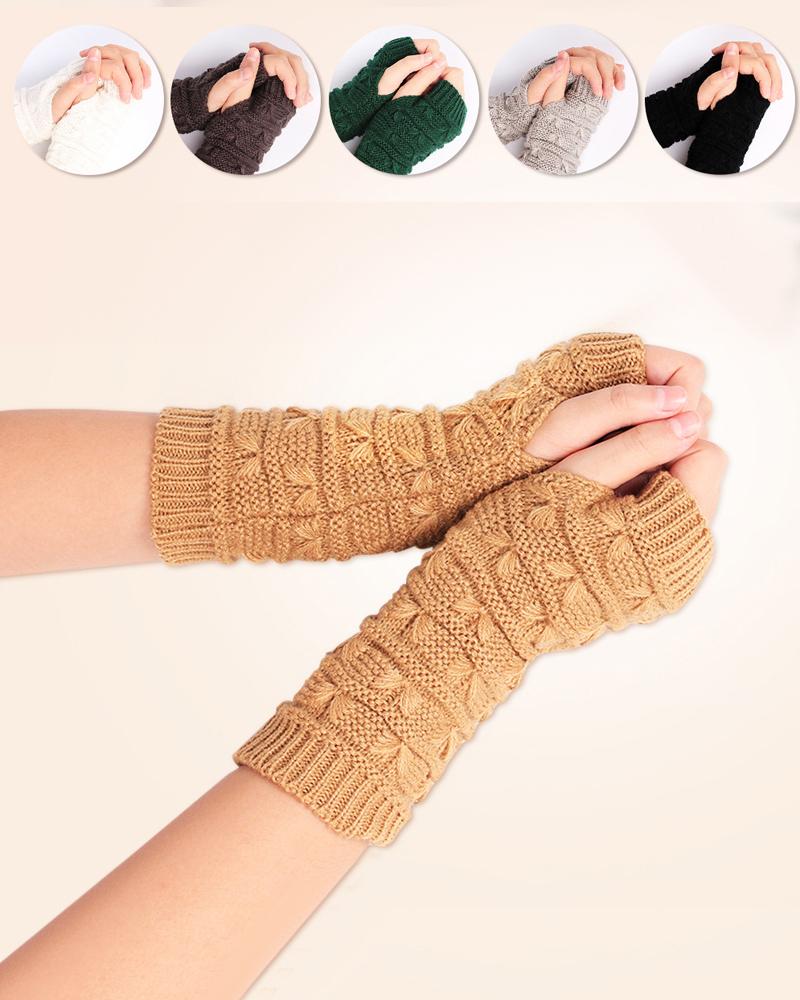 

1Pair Knit Fingerless Gloves, Yellow