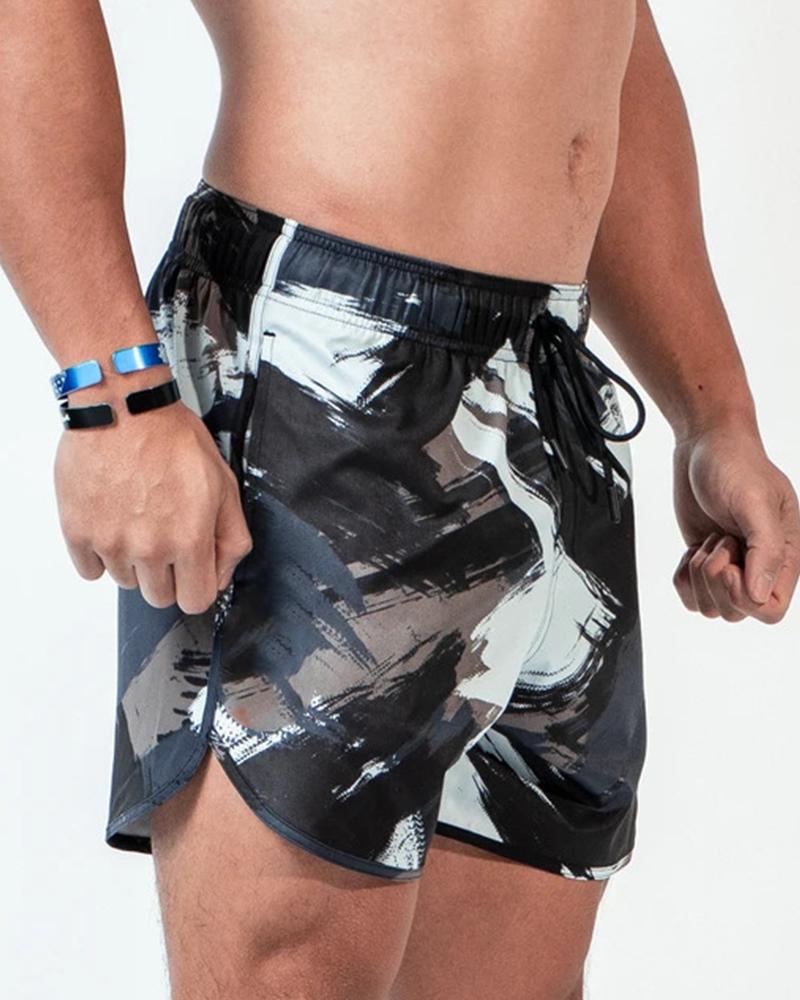 

Camouflage Print Slim Drawstring Shorts, Style2