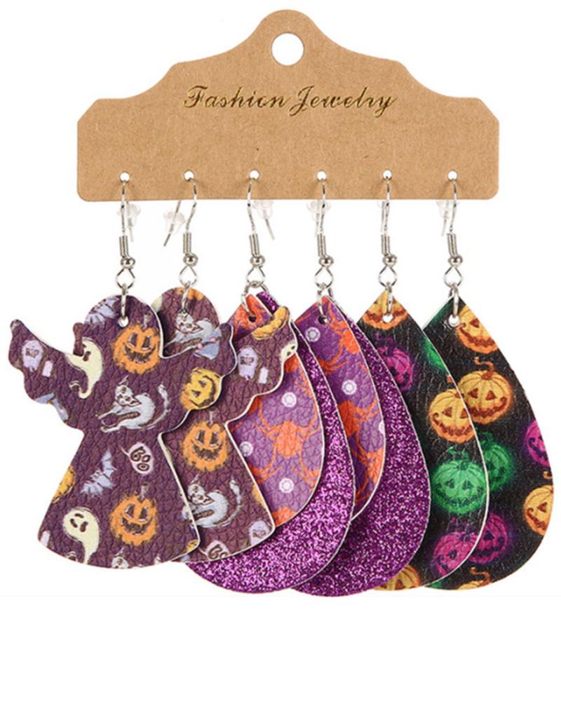 

3Pair Halloween Thanksgiving Graphic Print Drop Earrings, Style4