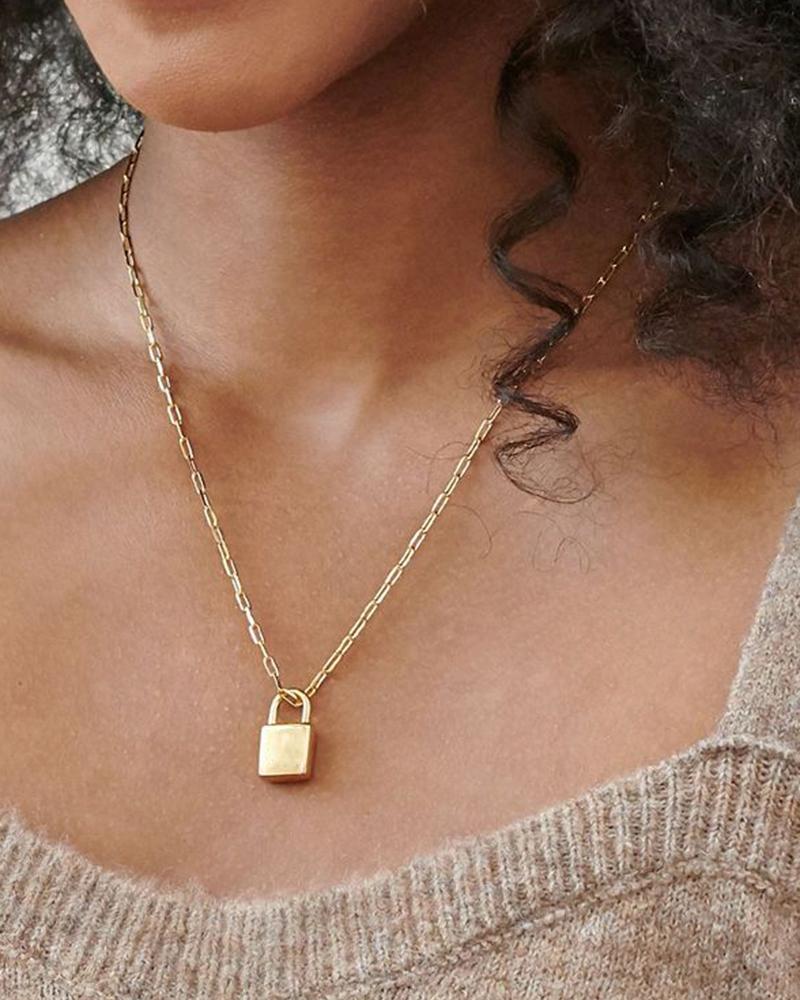

1pc Simple Lock Pendent Necklace, Gold