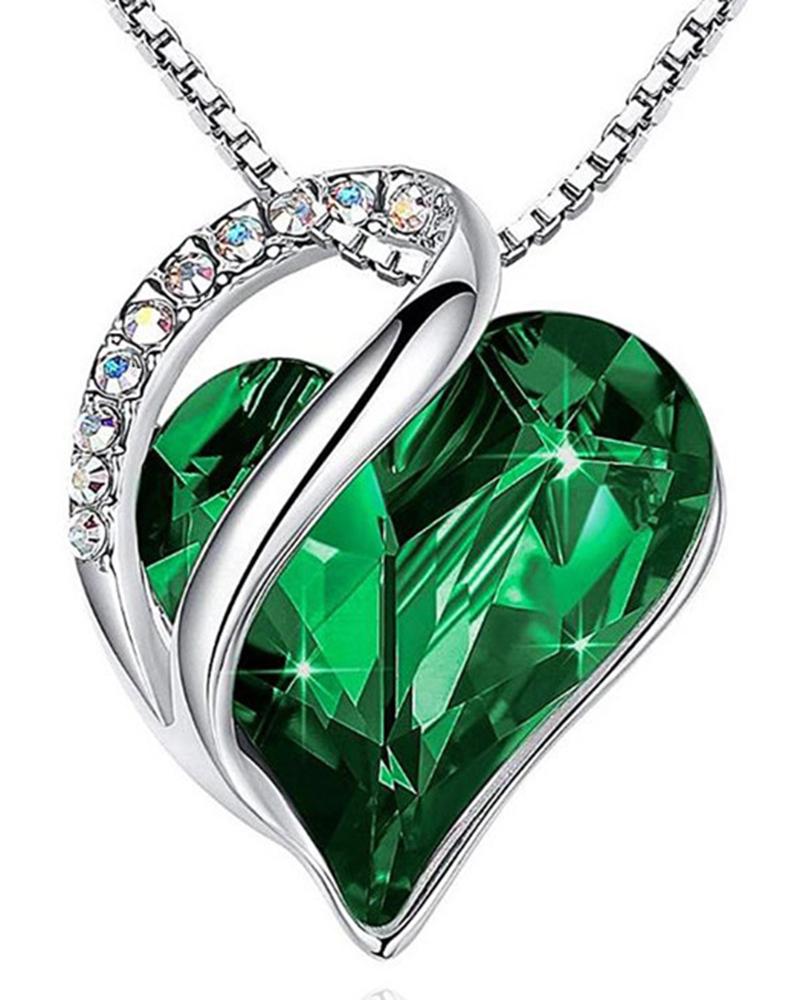 

1pc Mother's Day Heart Shaped Pendant Necklace, Green