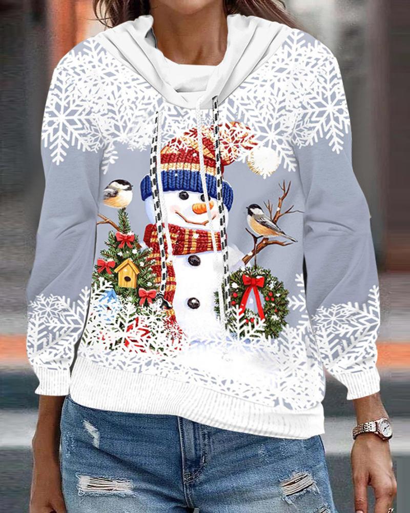 

Christmas Snowman Snowflake Print Long Sleeve Top, White