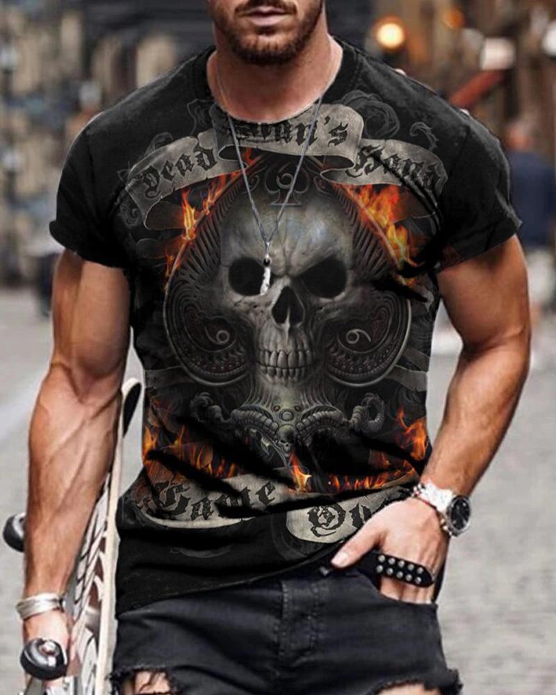 

Skeleton Print Short Sleeve Loose T-shirts, Black