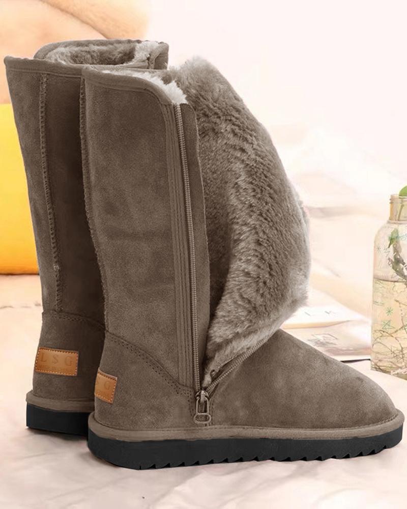 

Side Zip Lined Calf Snow Boots, Coffee