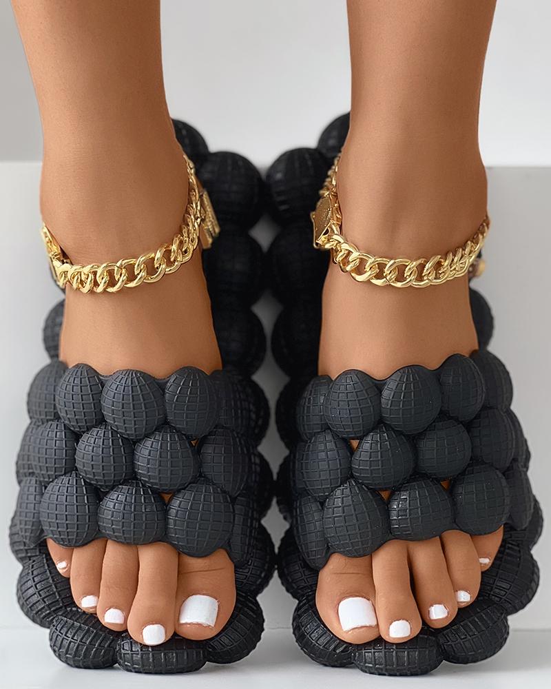 

Plain Round Toe Casual Slippers, Black