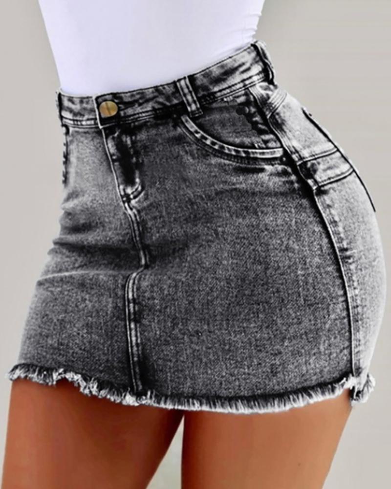 

Denim High Waist Mini Skirt, Gray