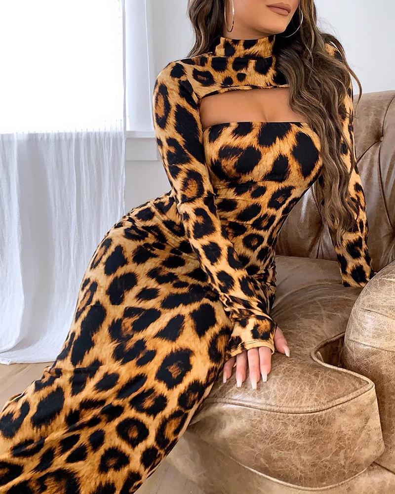 

Leopard Cut Out Chest Bodycon Dress