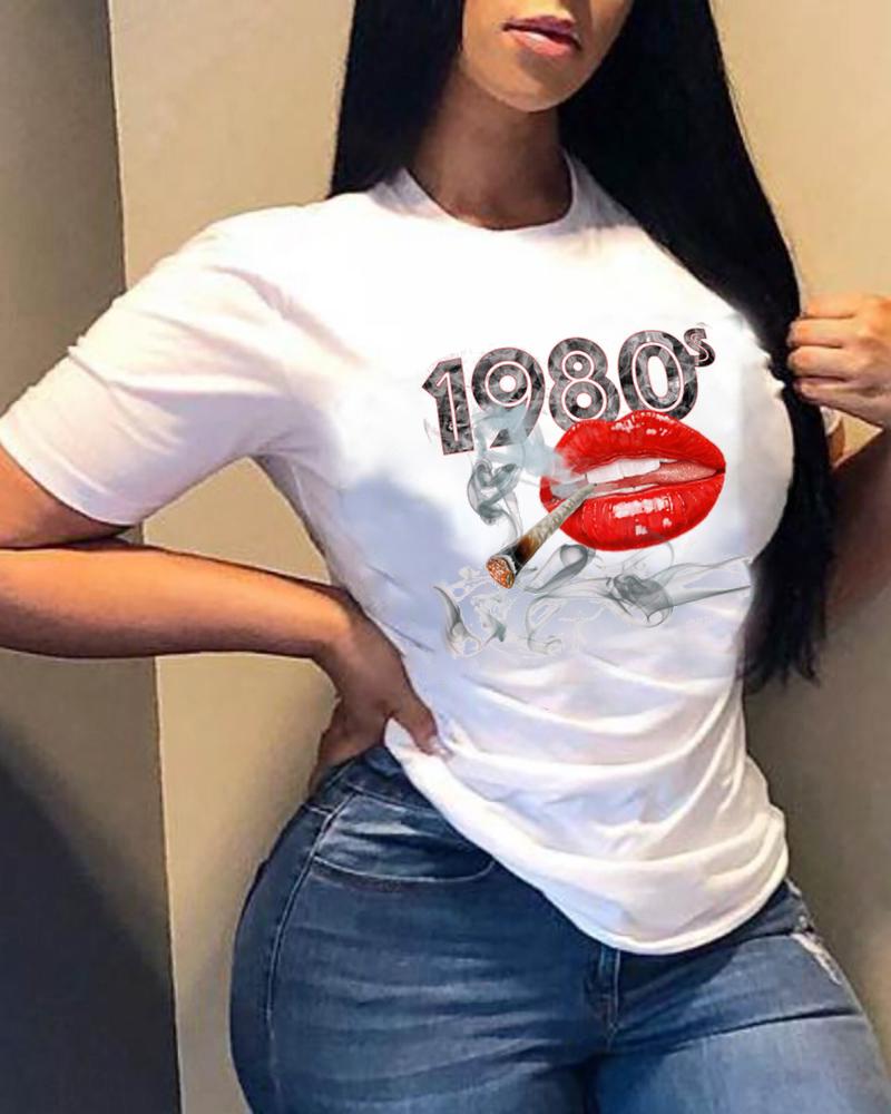 

Lips Print Short Sleeve Loose T-shirts, Style4