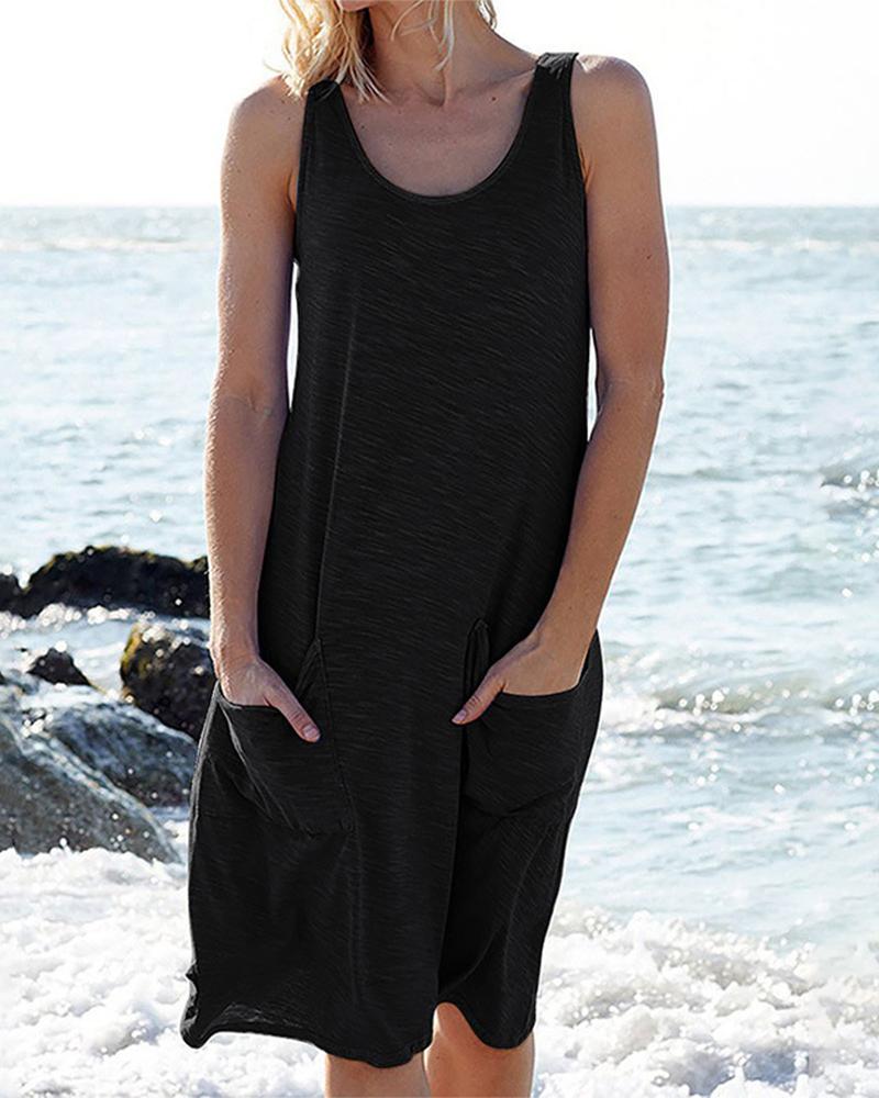 

Solid Sleeveless Loose Midi Dress, Black