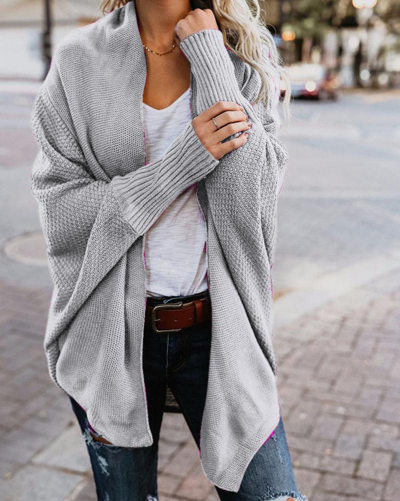 

Batwing Sleeve Open Front Cardigan, Gray