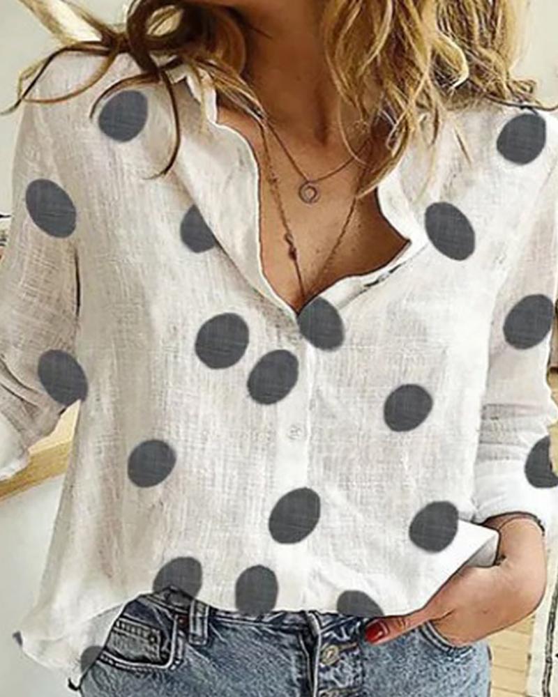 

Polkadot Print Long Sleeve Casual Shirt, Style1