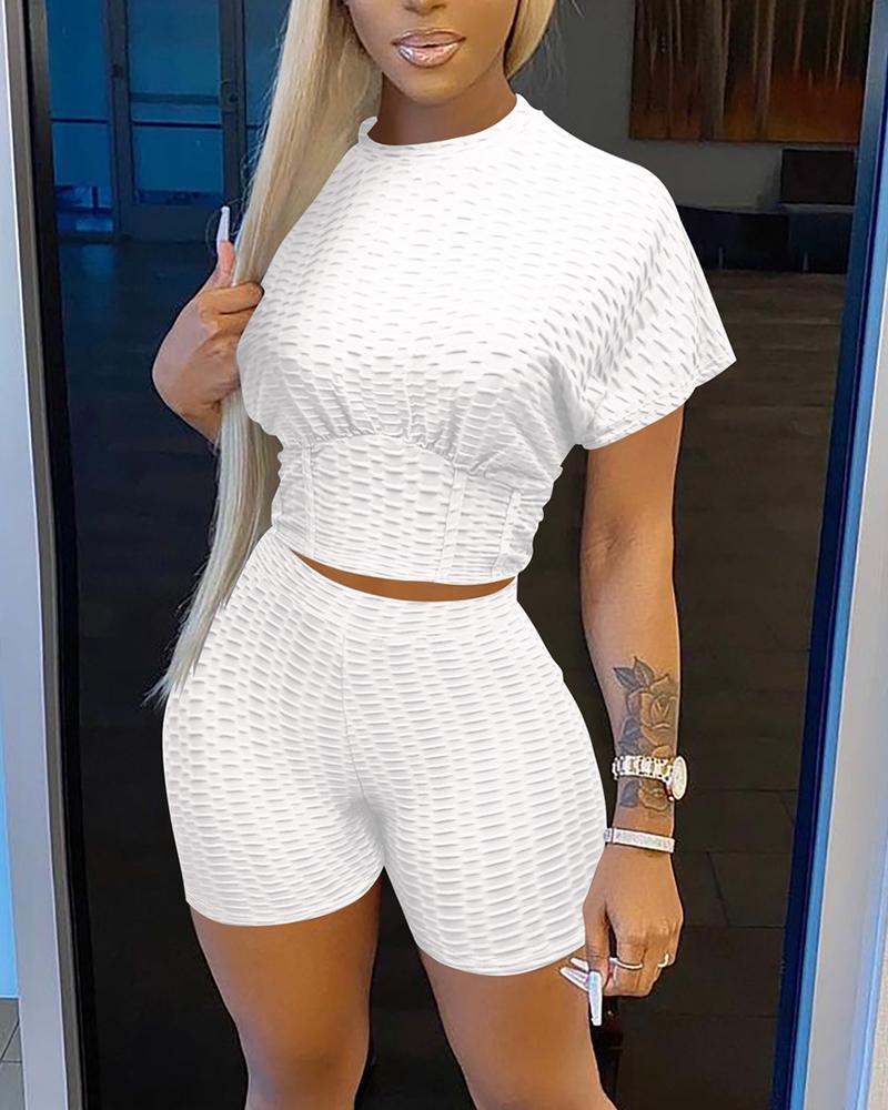 

Solid Short Sleeve Loose T-shirts With Shorts Suit Sets, White