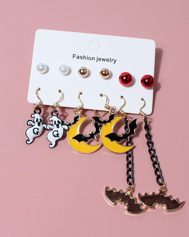 

6Pair Halloween Pumpkin Ghost Cat Earrings Set, Style3