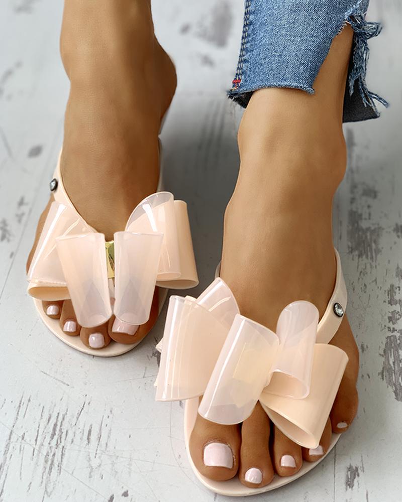

Bowknot Flat Casual Slipper Sandals, Apricot