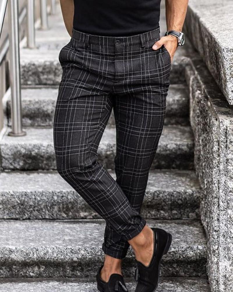 

Plaid Business Slim Taper Pants, Black