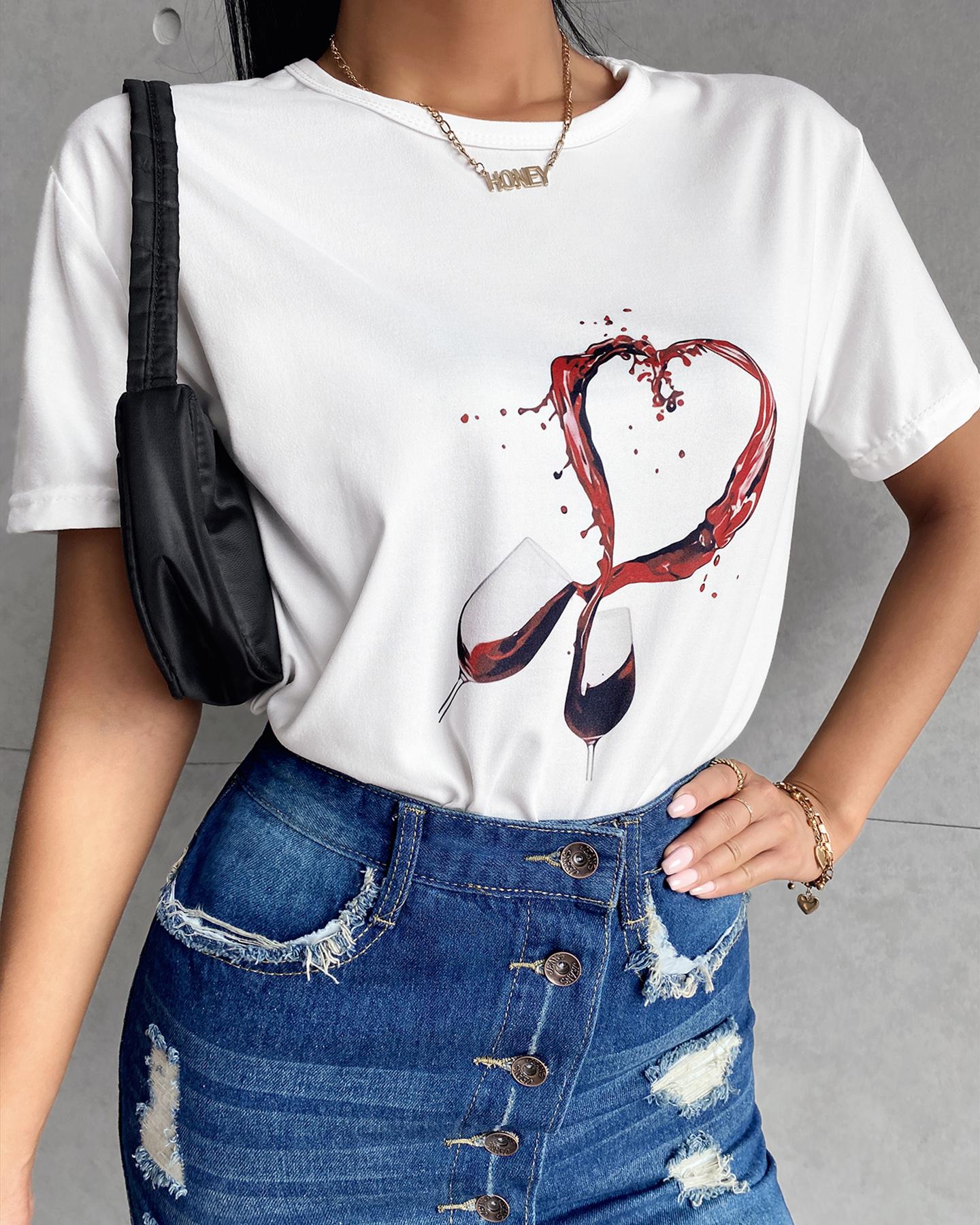 

Graphic Print Short Sleeve Casual T-Shirt, Style7