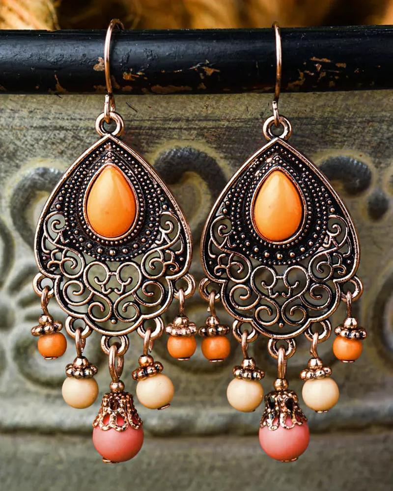 

1Pair Vintage Hollow Out Tassel Bohemian Drop Earrings, Orange