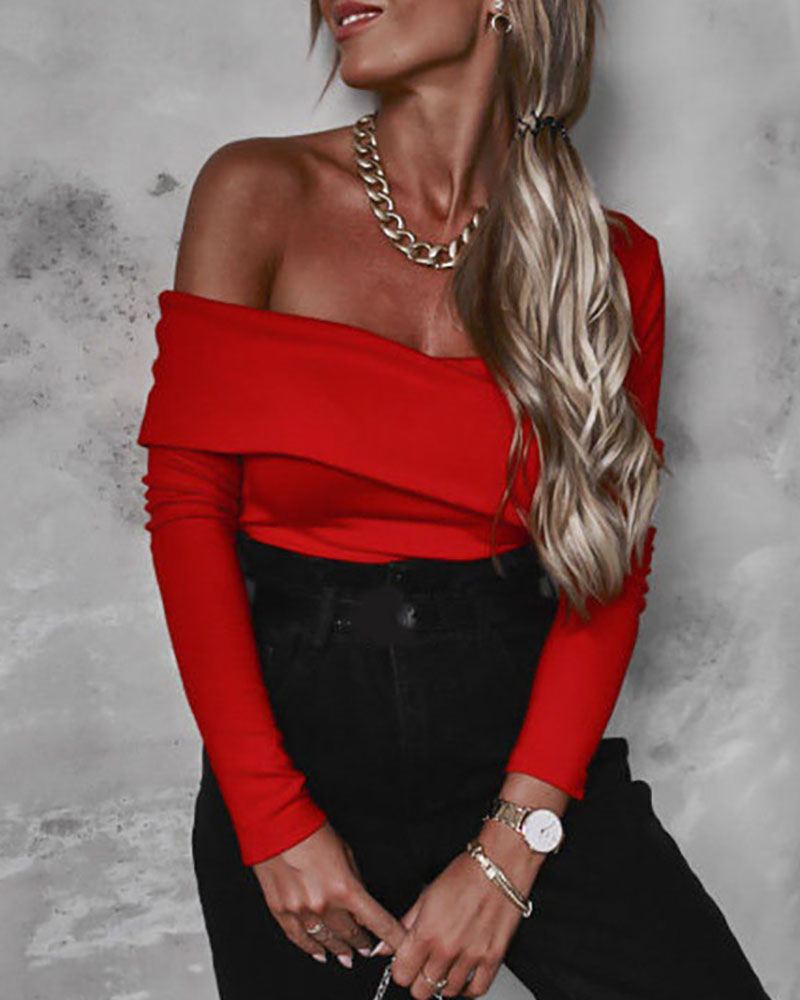 

Asymmetrical Long Sleeve Backless Skinny Top, Red
