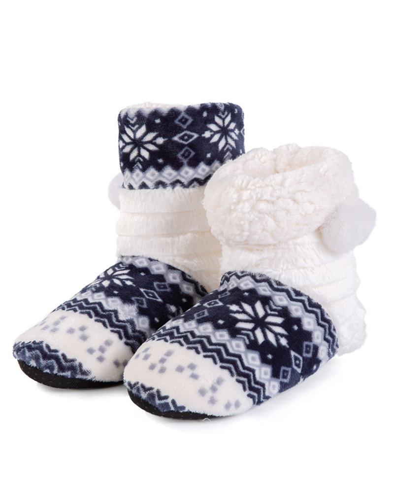 

Colorblock Pom Pom Fluffy Indoor Boots, Black