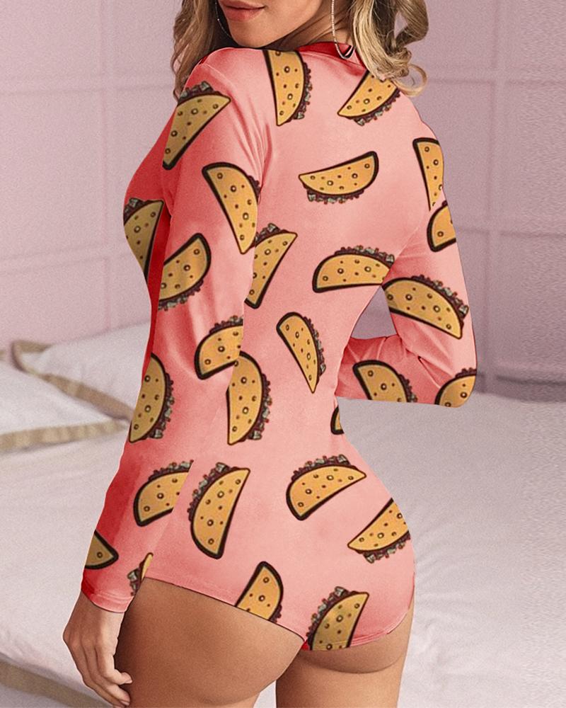 

Cheetah Cartoon Print Buttoned Romper, Pink