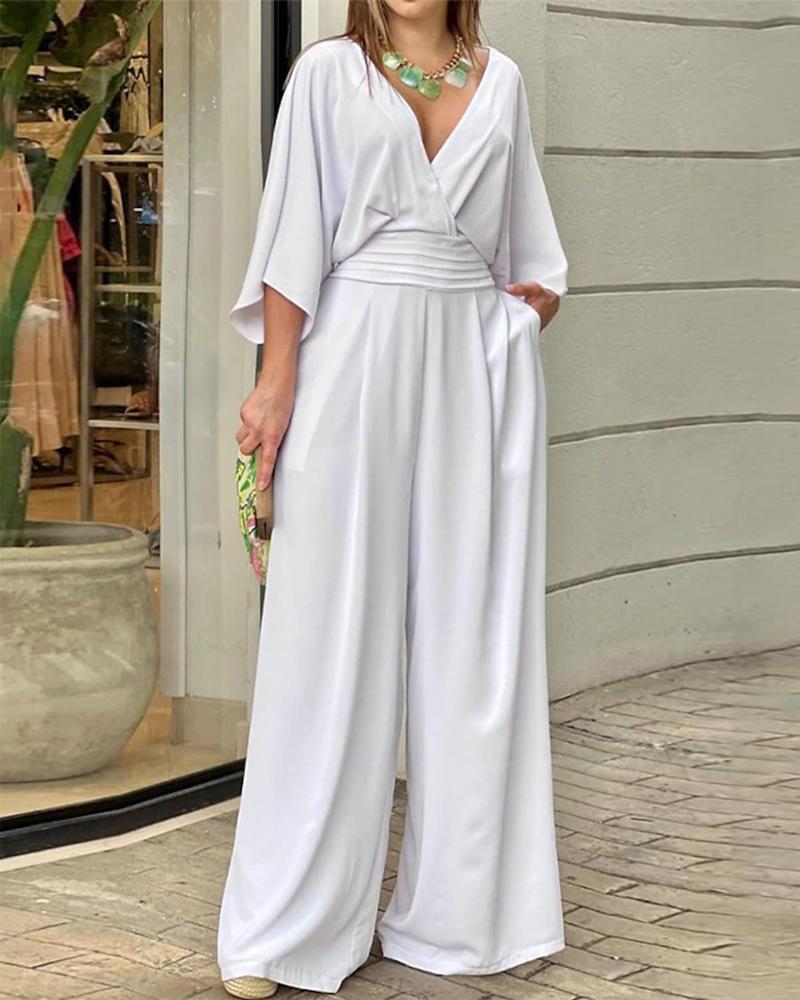 

Batwing Sleeve Wide Leg Jumpsuit, White