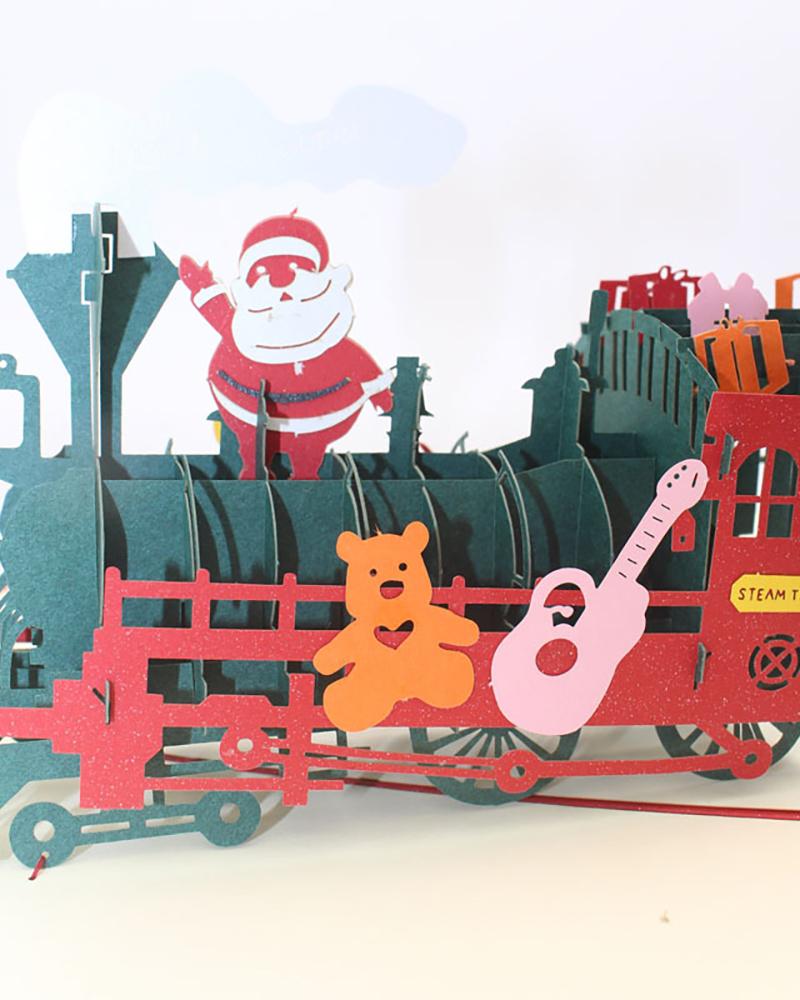 

3D Pop Up Christmas Santa & Train Greeting Card With Envelope, Style1