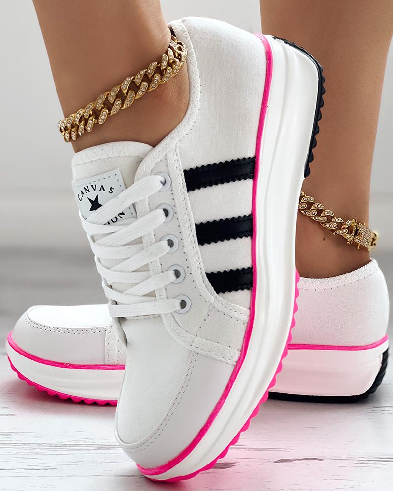 

Lace-up Eyelet Colorblock Sneakers, White