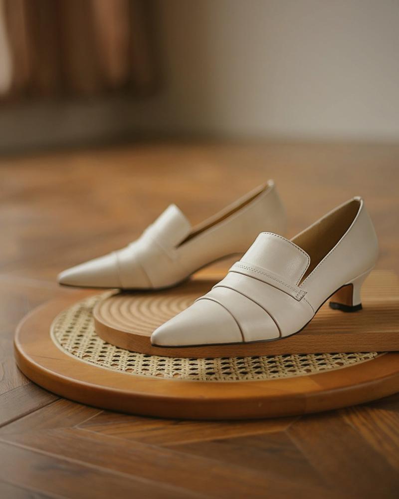 

Pointed Toe Slide Chunky Heels, White