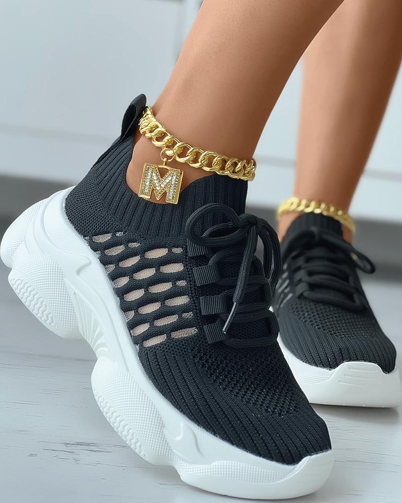 

Cutout Contrast Paneled Lace-up Sneakers, Black