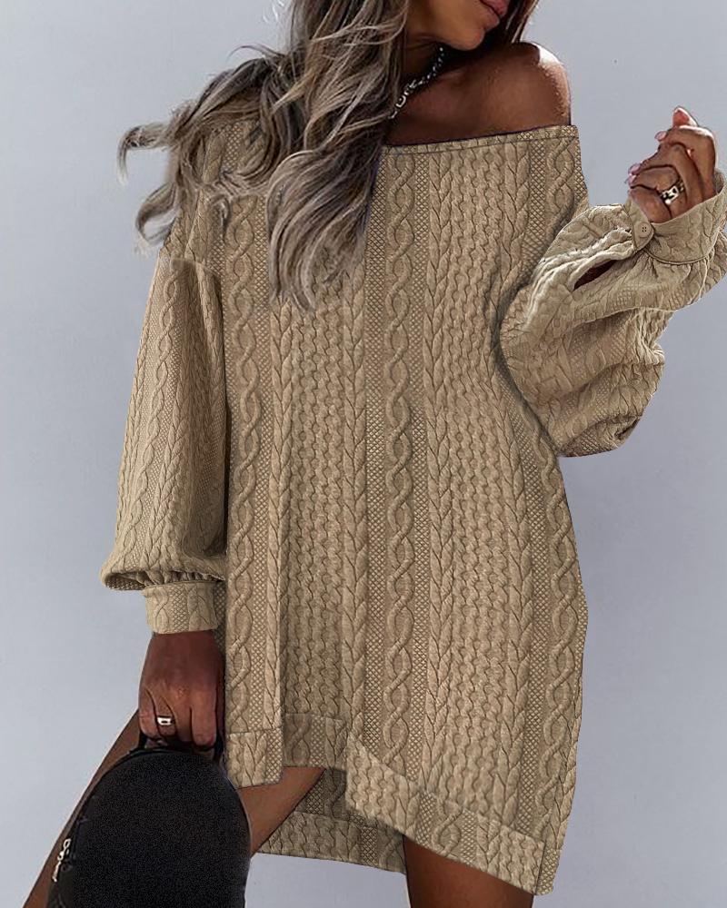 

Plain Long Sleeve Casual Dress, Brown