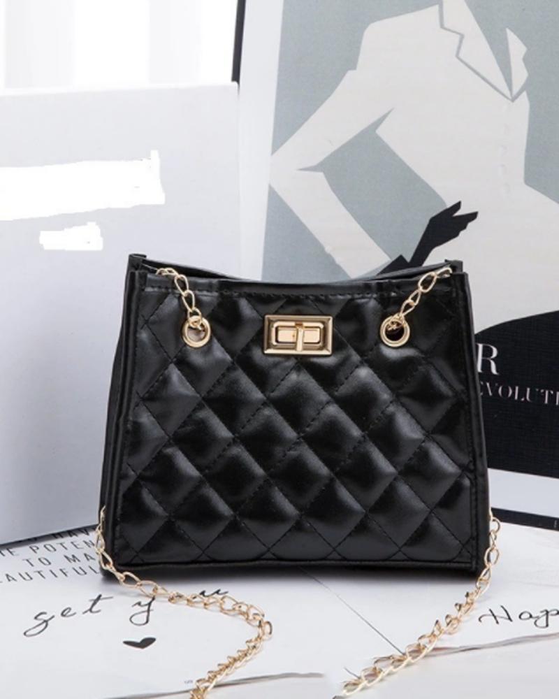 

Quilted Twist Lock Chain Strap Shoulder Bag, Black