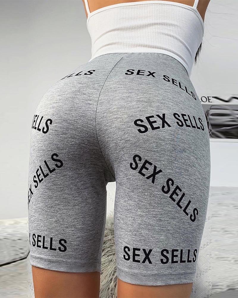 

Letter Print Legging Shorts, Gray