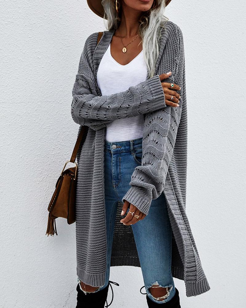 

Open Front Hollow Out Knit Cardigan, Gray