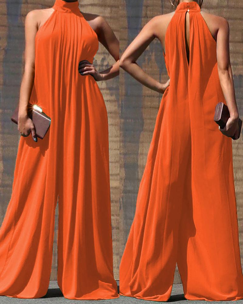 

High Neck Sleeveless Wide Leg Jumpsuit, Orange