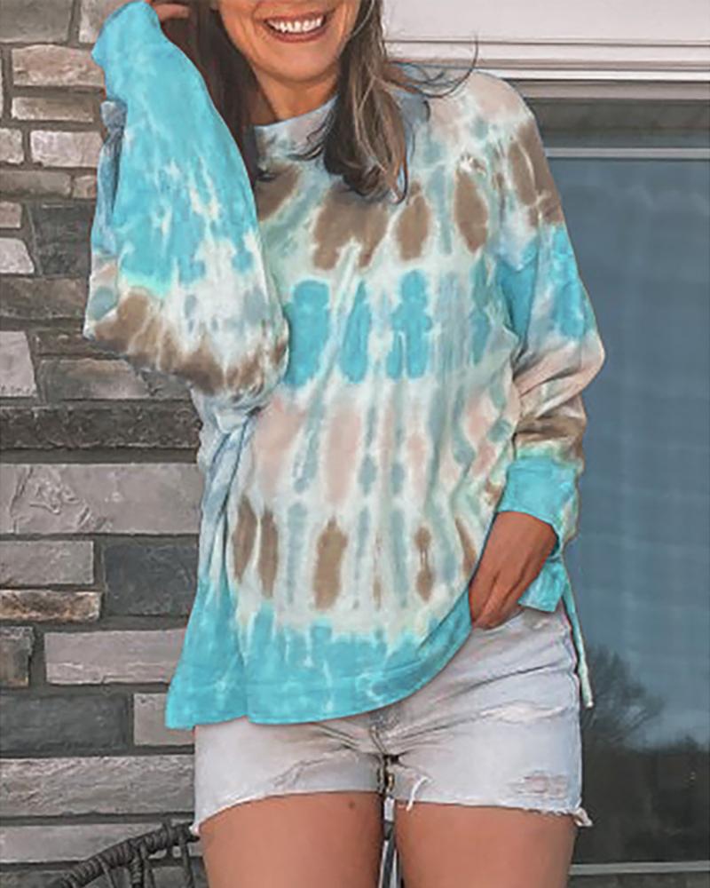 

Tie Dye Print Colorblock Casual Sweatshirt, Blue