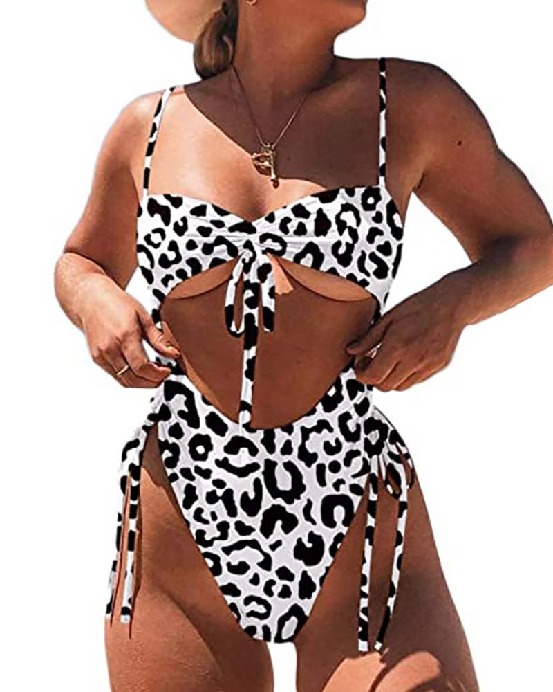 

Women Sexy Leopard Print High Waist One Piece Swimsuit Tummy Control Swimwear, White