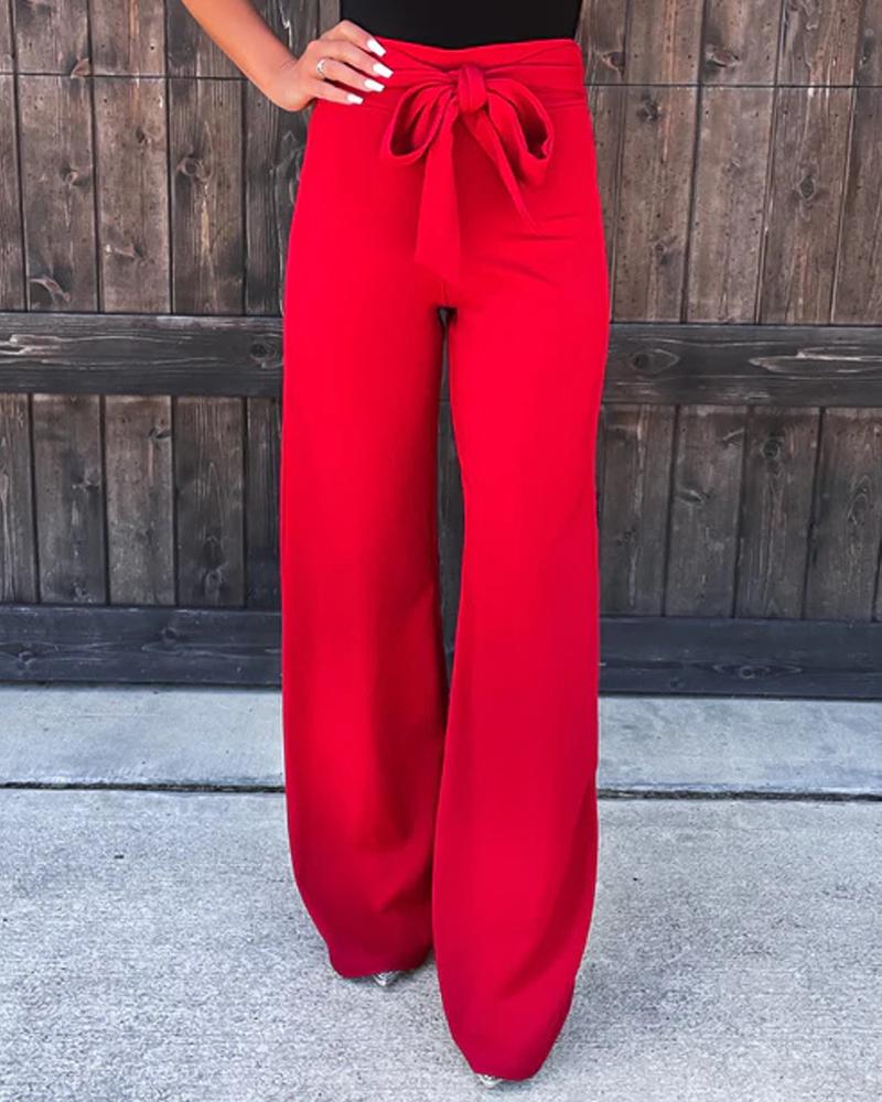 

Tied Detail High Waist Work Pants, Red