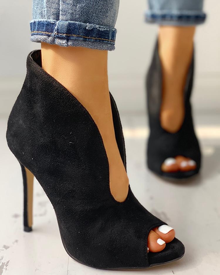 Peep Toe V-Shape Cut Out Ankle Boots