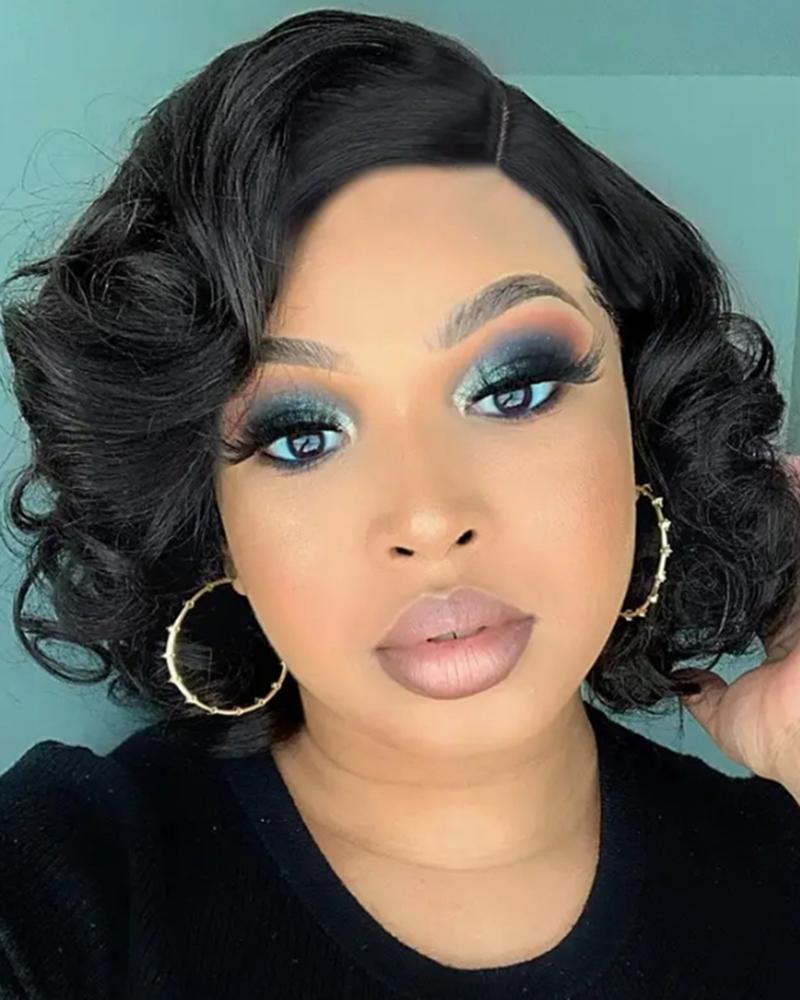 

Side Part Fluffy Short Curly Heat Resistant Synthetic Hair Wig, Black