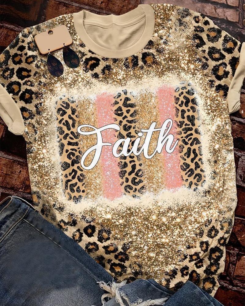 

Faith Leopard Print Casual T-shirt, Multicolor