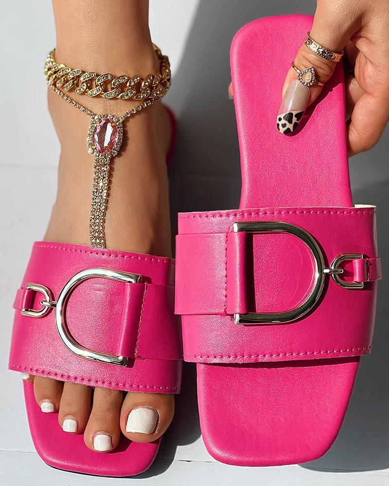 

Buckled Wide Strap Slippers, Hot pink