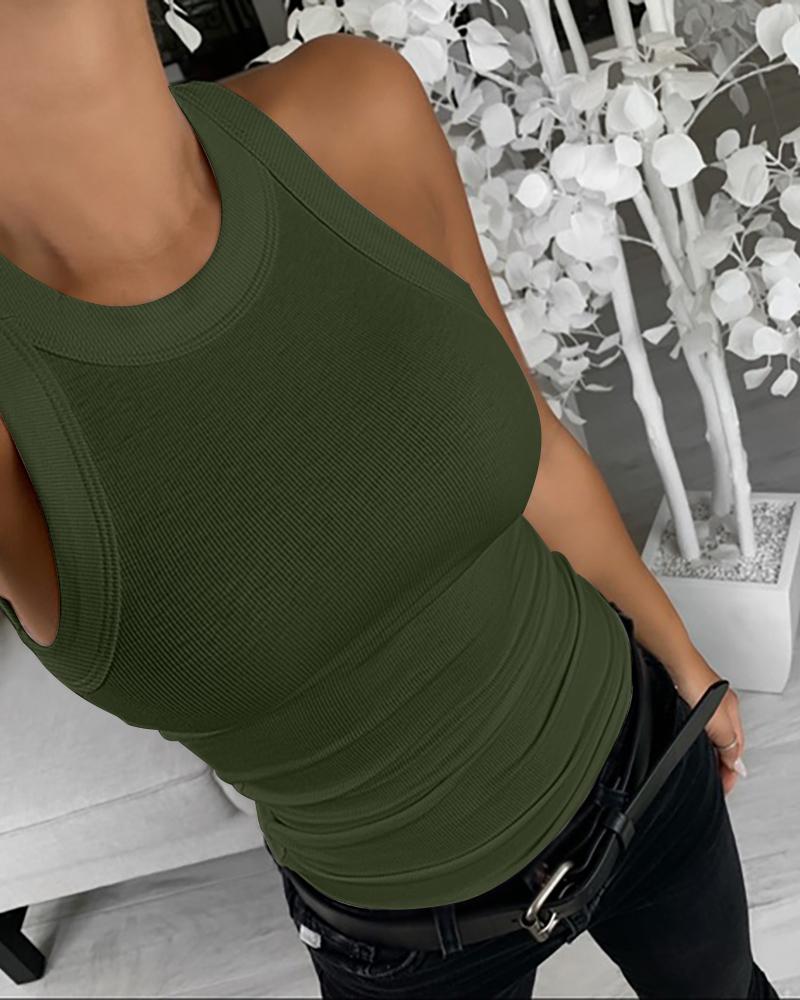 

O-Neck Knit Sleeveless Casual Top, Army green