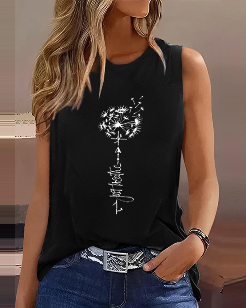 

Dandelion Letter Print Casual Tank Top, Black