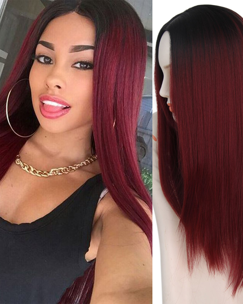 

Burgundy Red Synthetic High Temperature Fiber Long Silk Straight Wig, Purple