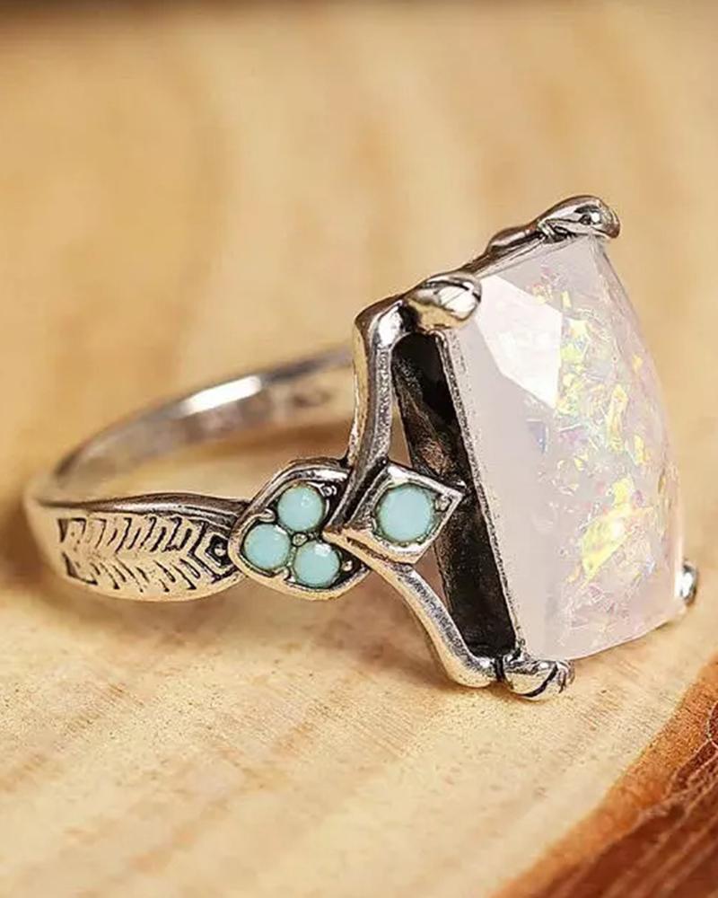

1pc Square Gemstone Vintage Ring, Silver